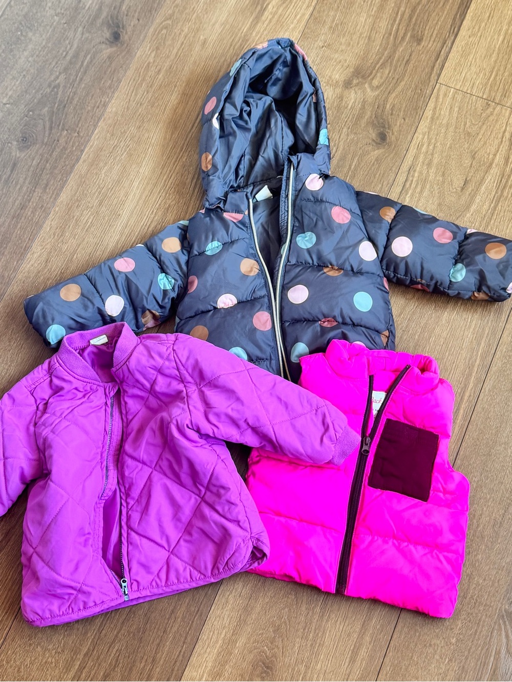 H&M Cat&Jack Girls 24M 3PC Puffer Jacket Set Pink Vest Winter Coat Bundle